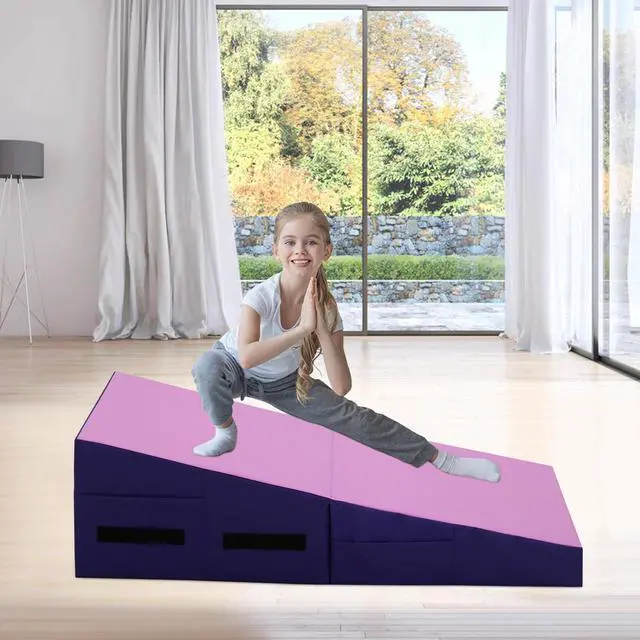 Alt view image 3 of 7 - Gymnastics Mat 34X24X14 Incline Tumbling Mats for Home Gym, Folding Exercise Mat Cheese Wedge Mat with Non-Slip PVC Surface & Handles for Kid Adults Workout