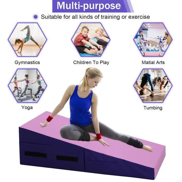 Alt view image 2 of 7 - Gymnastics Mat 34X24X14 Incline Tumbling Mats for Home Gym, Folding Exercise Mat Cheese Wedge Mat with Non-Slip PVC Surface & Handles for Kid Adults Workout