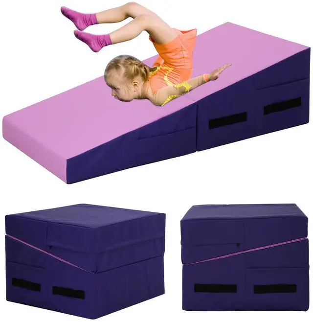 Main image of Gymnastics Mat 34X24X14 Incline Tumbling Mats for Home Gym, Folding Exercise Mat Cheese Wedge Mat with Non-Slip PVC Surface & Handles for Kid Adults Workout