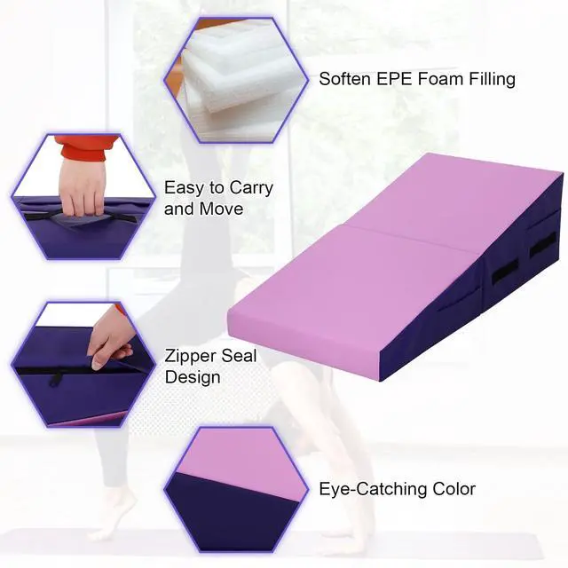 Alt view image 5 of 7 - Gymnastics Mat 34X24X14 Incline Tumbling Mats for Home Gym, Folding Exercise Mat Cheese Wedge Mat with Non-Slip PVC Surface & Handles for Kid Adults Workout