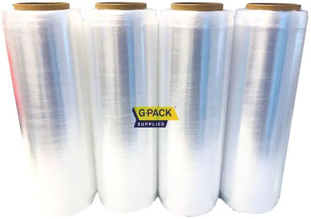 Main image of Pre Stretch wrap Film 15" x 1500' Pre stretched Plastic film with Folded Edge, Clear Hand Pre-Stretched Wrap Film 8.6 micron Shrink Wrap Film Plastic Pallet Wrap 4 Rolls Pack