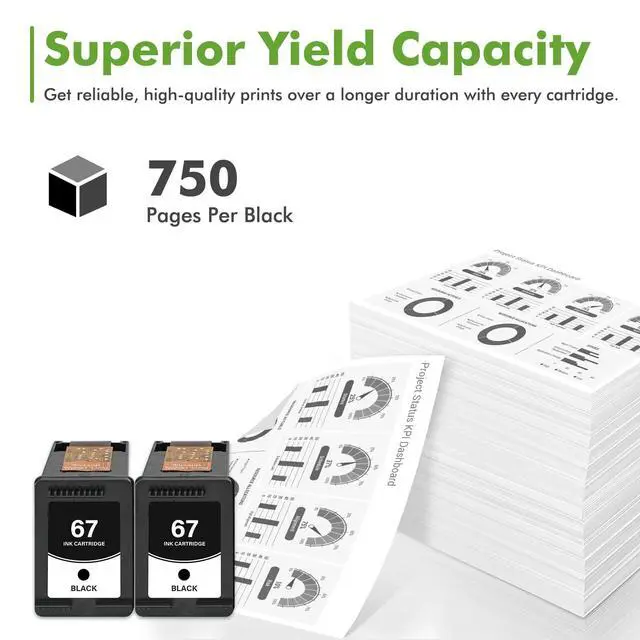 Alt view image 3 of 6 - 67 67XL 2755e Black Ink Cartridges Compatible for HP Deskjet 2855e 2755e | Compatible for HP67 XL Black Ink for HP Deskjet 2700 2800e Envy 6055e 6000 6400 6455e 4255e 4155e 2700e 2852e Printer 2-Pack