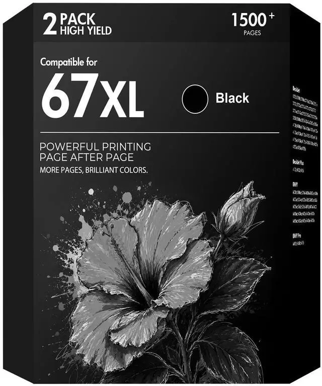 Main image of 67 67XL 2755e Black Ink Cartridges Compatible for HP Deskjet 2855e 2755e | Compatible for HP67 XL Black Ink for HP Deskjet 2700 2800e Envy 6055e 6000 6400 6455e 4255e 4155e 2700e 2852e Printer 2-Pack