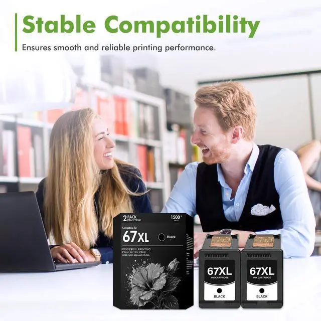 Alt view image 5 of 6 - 67 67XL 2755e Black Ink Cartridges Compatible for HP Deskjet 2855e 2755e | Compatible for HP67 XL Black Ink for HP Deskjet 2700 2800e Envy 6055e 6000 6400 6455e 4255e 4155e 2700e 2852e Printer 2-Pack