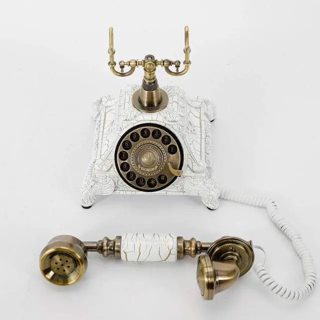 Alt view image 4 of 7 - Royal Vintage Telephone Antique Desk Phone Corded Retro Phone Rotary Antique Dial Handset Corded Desk Home Office Vintage Decorative Telephone (White)