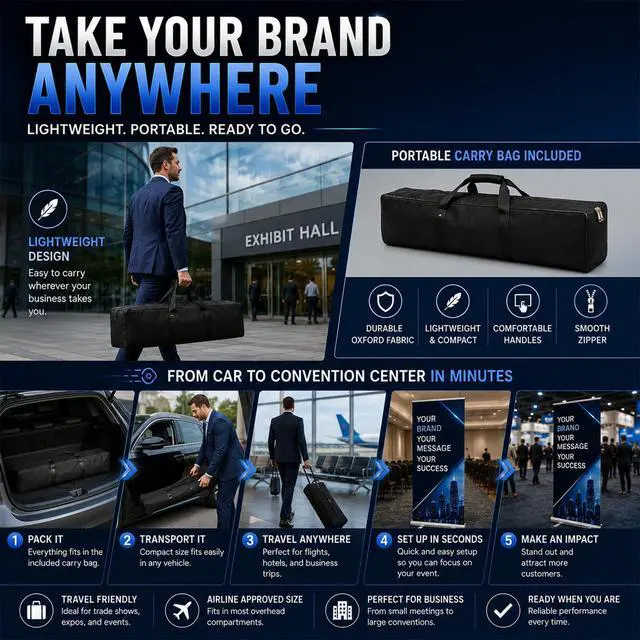 Alt view image 6 of 6 - Custom Retractable Banner Stand 33x81 Inch, Personalized Roll Up Banner with Aluminum Stand & Carry Bag, Easy Setup Portable Display for Trade Shows, Business Signs, Retail Promotions, Made in USA