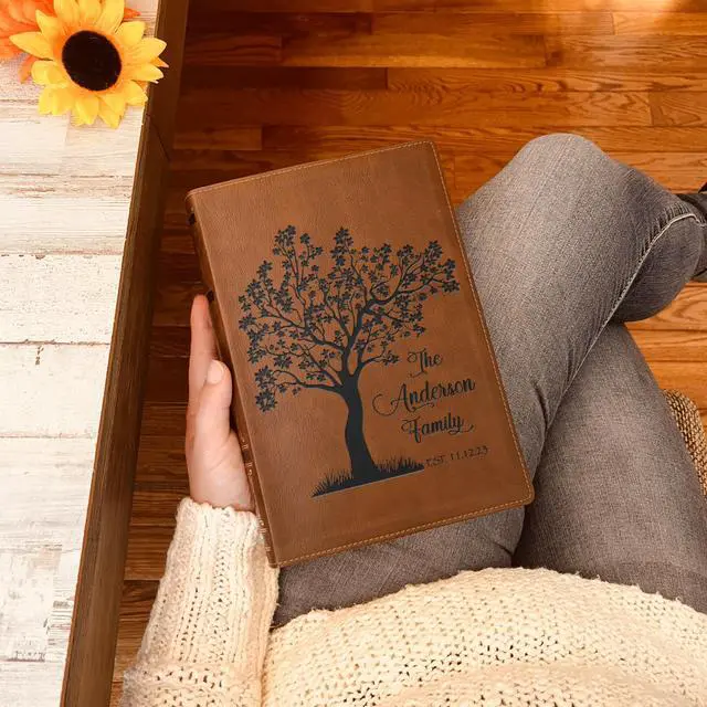 Alt view image 2 of 7 - Personalized Family Bible, Custom Engraved NKJV Wide-Margin Family Tree Bible for Weddings and Anniv. Gifts