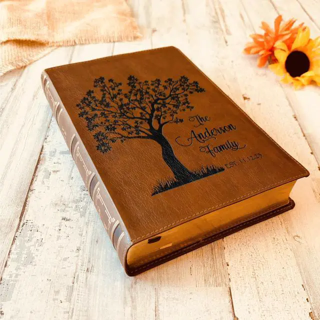 Alt view image 4 of 7 - Personalized Family Bible, Custom Engraved NKJV Wide-Margin Family Tree Bible for Weddings and Anniv. Gifts
