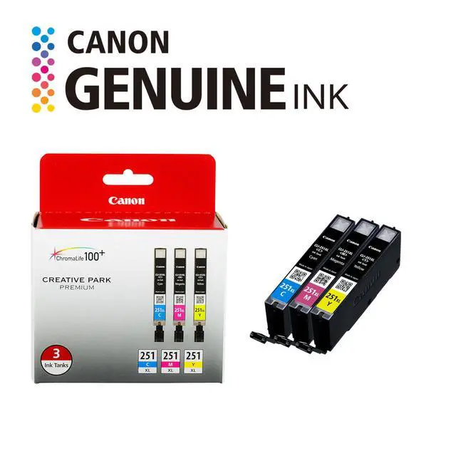 Alt view image 2 of 7 - CLI-251XL Genuine Three Color Multi Pack, Compatible with MG6320, iP7220, MG5420, MX922, MX722, MG7120, MG6420, MG5520, iX6820, iP8720, MG7520, MG6620, MG5620 (Optional) Printers