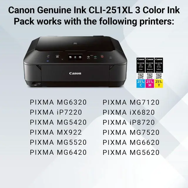 Alt view image 6 of 7 - CLI-251XL Genuine Three Color Multi Pack, Compatible with MG6320, iP7220, MG5420, MX922, MX722, MG7120, MG6420, MG5520, iX6820, iP8720, MG7520, MG6620, MG5620 (Optional) Printers