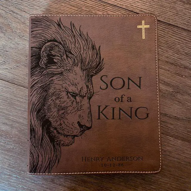 Alt view image 7 of 7 - Personalized NIV Journaling Bible, Son of a King Lion Design, Custom Engraved Name, Christian Gift, Baptism Gift, Bible Gift for Him