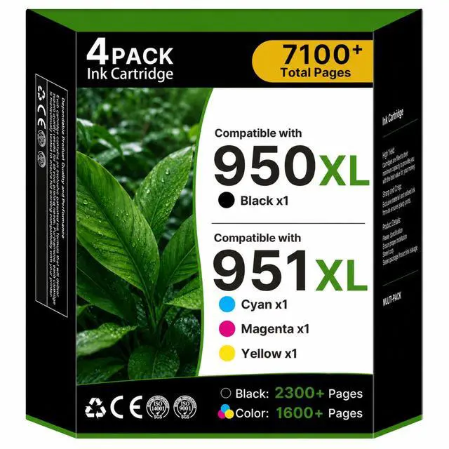 Main image of 950XL 951XL Ink Cartridges Compatible for HP 950 951 Ink Cartridges Combo Pack Use for HP OfficeJet Pro 8600 8610 8615 8620 8100 8630 8660 8640 276DW 251DW, 4 Pack Black Cyan Magenta Yellow
