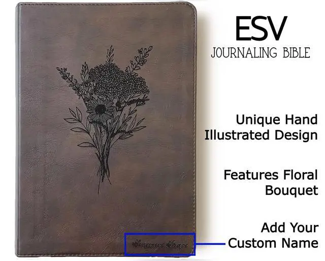Alt view image 7 of 7 - ESV Journaling Bible | Personalized with Name | Custom Design Hand Illustrated and Laser Engraved | Gift for Wedding, Birthday, Baptism, Graduation