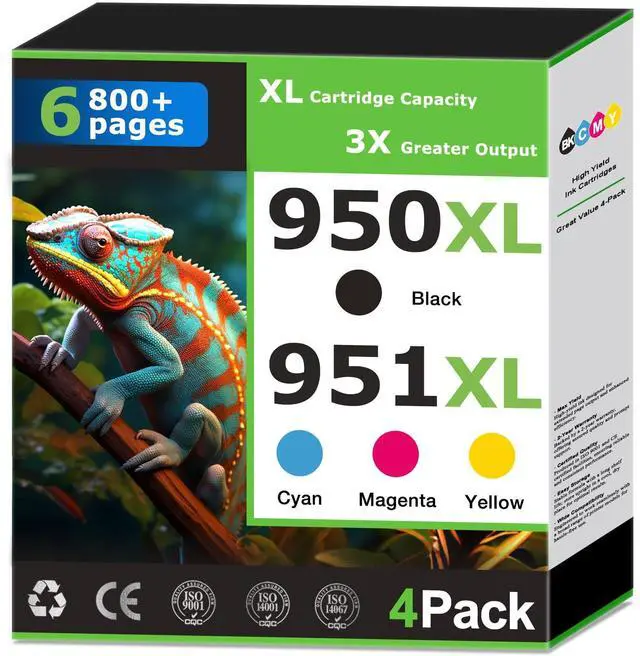 Main image of 950XL 951XL Ink Cartridges Compatible for HP 950 951 Ink Cartridges Combo Pack Work with HP Printer OfficeJet Pro 8600 8610 8620 8100 8630 8625 Printer 950 Black 951 Color Cyan Magenta Yellow(4 Pack)
