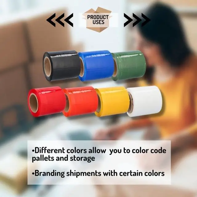 Alt view image 4 of 5 - PSBM Dark Yellow Mini Stretch Wrap with Extended Core Handles, 12 Rolls 5 Inch x 1000 Feet 80 Gauge Heavy Duty Plastic Wrap Industrial Strength Shrink Film for Moving, Packing & Shipping