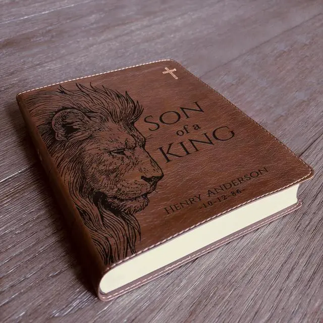 Alt view image 2 of 7 - Personalized NIV Journaling Bible, Son of a King Lion Design, Custom Engraved Name, Christian Gift, Baptism Gift, Bible Gift for Him
