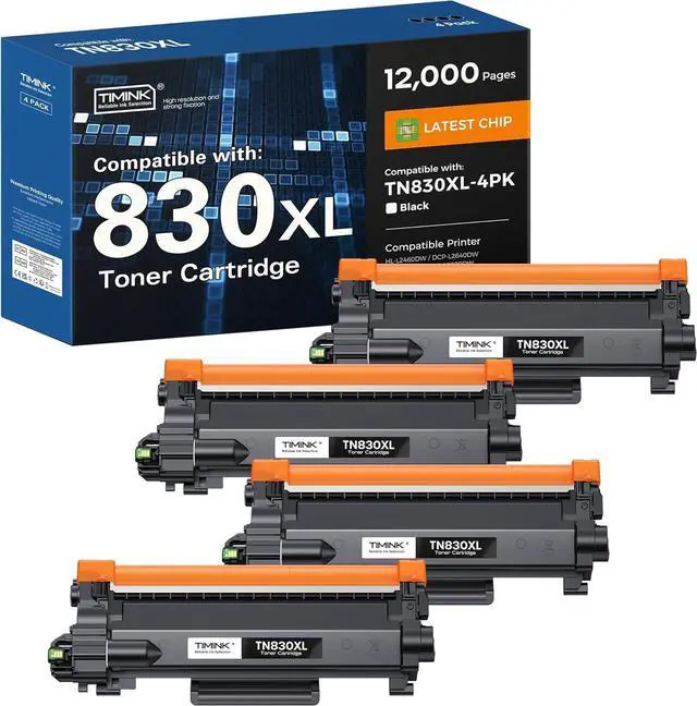 Main image of TN830XL Toner Cartridge Replacement for Brother TN830XL TN830 4 Pack | High Yield Black Toner for HL-L2460DW, DCP-L2640DW, MFC-L2820DW, HL-L2405W, HL-L2480DW Printer, 3000 Pages Each ISO Certified
