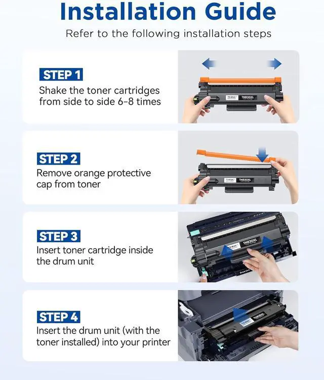 Alt view image 5 of 6 - TN830XL Toner Cartridge Replacement for Brother TN830XL TN830 4 Pack | High Yield Black Toner for HL-L2460DW, DCP-L2640DW, MFC-L2820DW, HL-L2405W, HL-L2480DW Printer, 3000 Pages Each ISO Certified