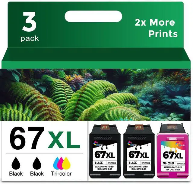 Main image of 67XL Ink Cartridges Black/Color Combo Pack Replacement for HP Ink 67 XL HP67 HP67XL for2700 4155e 2755e 2734e 4100 2700e 4100e 6400 2752 2752e 4152e 6455e 6055e 2742e 6000 6055 6458e Printer (3 Pack)