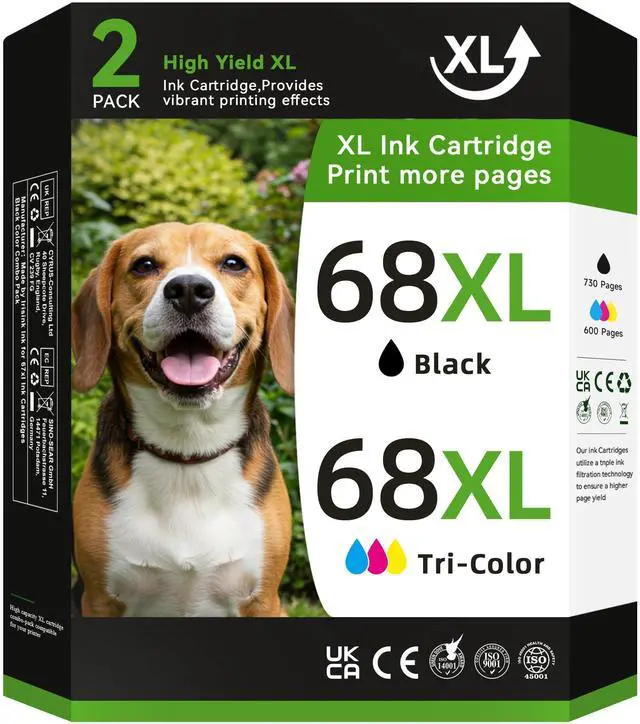 Main image of 68 Ink Cartridges Black/Color Combo Pack Compatible for HP 68 Ink Cartridges for HP Ink 68XL Black Color Combo Fit for Envy 6155e 6555e 6100e 6500e 6552e 6558e Printer (2 Pack, 1 Black, 1 Tri-Color)