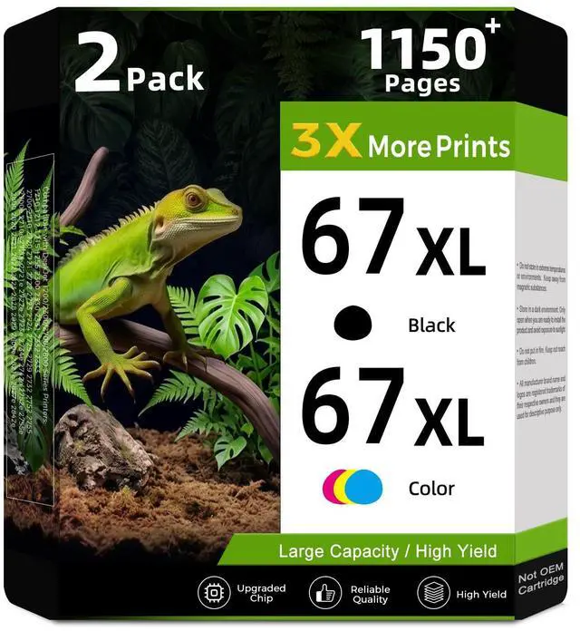 Main image of 67XL Ink Cartridges Black/Color Combo Pack Replacement for HP Ink 67 HP67 XL HP67XL for 2855e 2800e 2755e 2700 4255e 4200e 6055e 6000 2852e 2827e 2700e 2734e 4155e 6455 6400 6458 6455e Printer 2-Pack