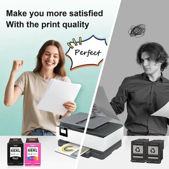Alt view image 7 of 7 - 68 Ink Cartridges Black/Color Combo Pack Compatible for HP 68 Ink Cartridges for HP Ink 68XL Black Color Combo Fit for Envy 6155e 6555e 6100e 6500e 6552e 6558e Printer (2 Pack, 1 Black, 1 Tri-Color)
