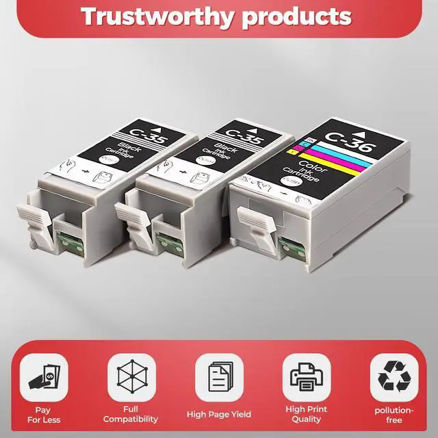 Alt view image 2 of 7 - 6 Pack PGI-35 CLI-36 Ink Cartridges (4 Black, 2 Tri-Color) IP110 IP100 TR160 TR150 Replacement for Canon 35 36 Works with Canon Pixma iP110 iP100 TR150 TR160 mini260 mini320 Printers