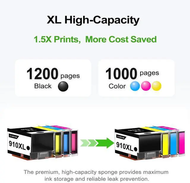 Alt view image 4 of 7 - 910XL Ink Cartridges Combo Pack Replacement for HP 910 XL HP910 HP910XL Use for HP Officejet Pro 8015e 8025e 8028e 8010 8025 8020 8020e 8022e 8035 8035e printer Black Color Cyan Magenta Yellow(4-Pack)