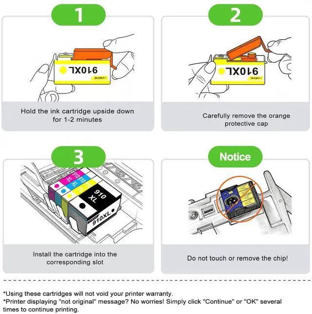 Alt view image 6 of 7 - 910XL Ink Cartridges Combo Pack Replacement for HP 910 XL HP910 HP910XL Use for HP Officejet Pro 8015e 8025e 8028e 8010 8025 8020 8020e 8022e 8035 8035e printer Black Color Cyan Magenta Yellow(4-Pack)