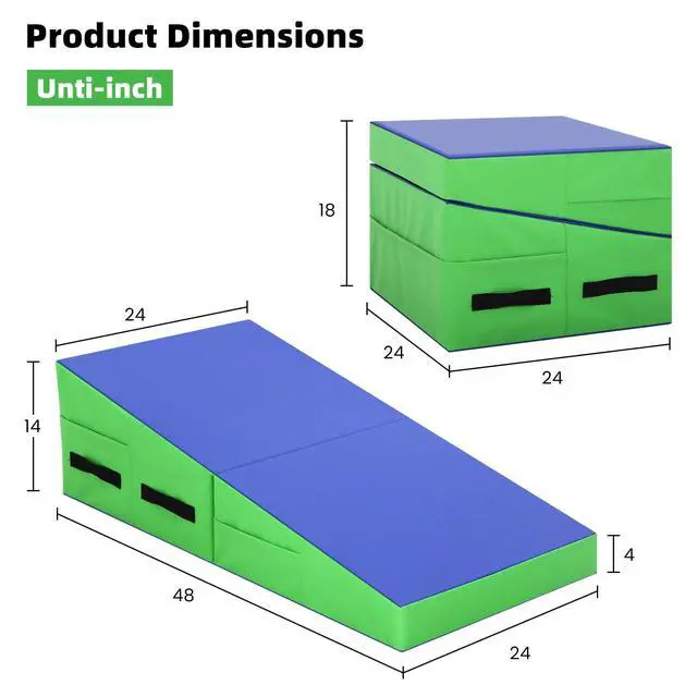 Alt view image 2 of 7 - Gymnastics Mat Incline Tumbling MatsIndoor/Outdoor Folding Cheese Wedge Mat with Non-Slip Surface & Handles for Kids Girls Home Training Exercise