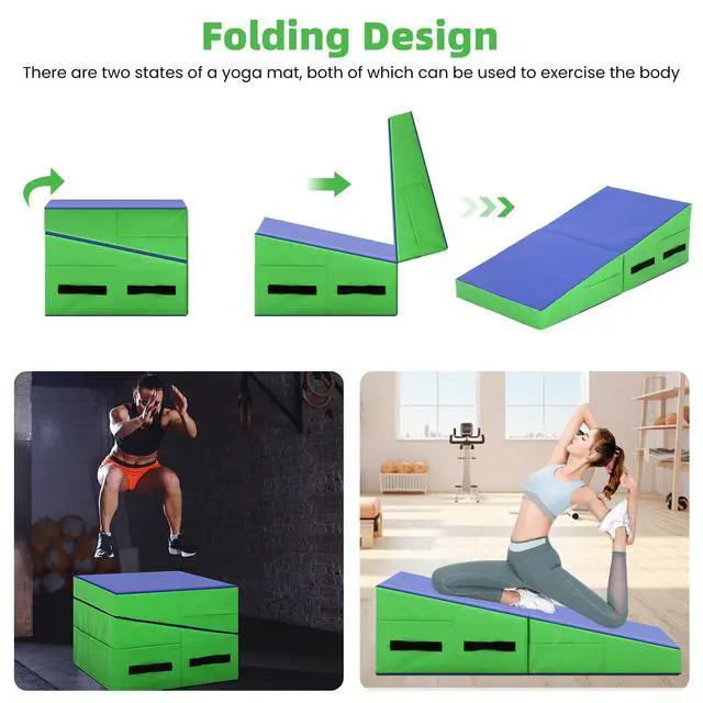 Alt view image 5 of 7 - Gymnastics Mat Incline Tumbling MatsIndoor/Outdoor Folding Cheese Wedge Mat with Non-Slip Surface & Handles for Kids Girls Home Training Exercise
