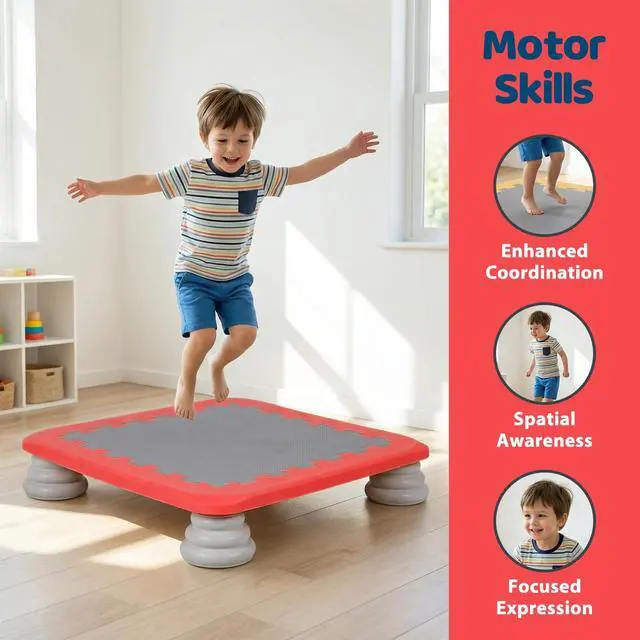 Alt view image 5 of 7 - Mini Trampoline for Kids, 25 Inch Indoor Sensory Balance Trampoline with Non Slip Base, EVA Cushion Rebounder Jumping Board Compact Bounce Platform for 3-12 Boys & Girls