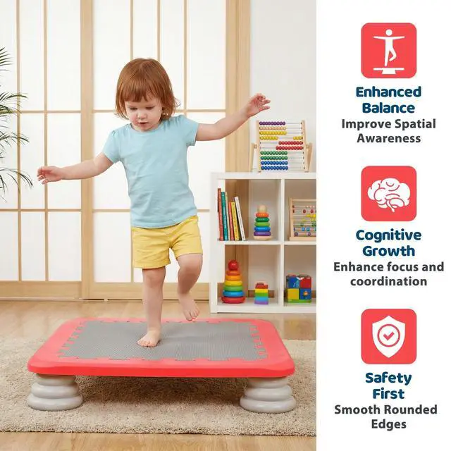 Alt view image 4 of 7 - Mini Trampoline for Kids, 25 Inch Indoor Sensory Balance Trampoline with Non Slip Base, EVA Cushion Rebounder Jumping Board Compact Bounce Platform for 3-12 Boys & Girls