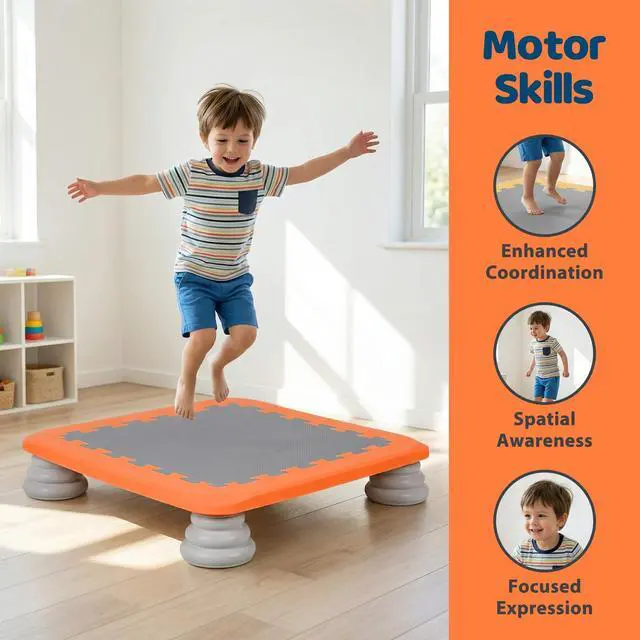 Alt view image 3 of 7 - Mini Trampoline for Kids, 25 Inch Indoor Sensory Balance Trampoline with Non Slip Base, EVA Cushion Rebounder Jumping Board Compact Bounce Platform for 3-12 Boys & Girls