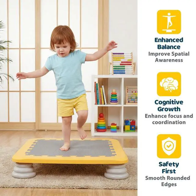 Alt view image 3 of 7 - Mini Trampoline for Kids, 25 Inch Indoor Sensory Balance Trampoline with Non Slip Base, EVA Cushion Rebounder Jumping Board Compact Bounce Platform for 3-12 Boys & Girls