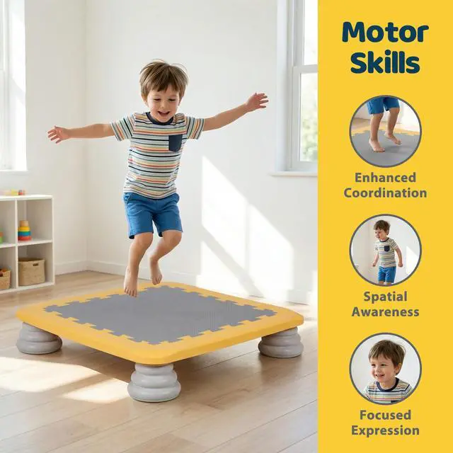 Alt view image 5 of 7 - Mini Trampoline for Kids, 25 Inch Indoor Sensory Balance Trampoline with Non Slip Base, EVA Cushion Rebounder Jumping Board Compact Bounce Platform for 3-12 Boys & Girls