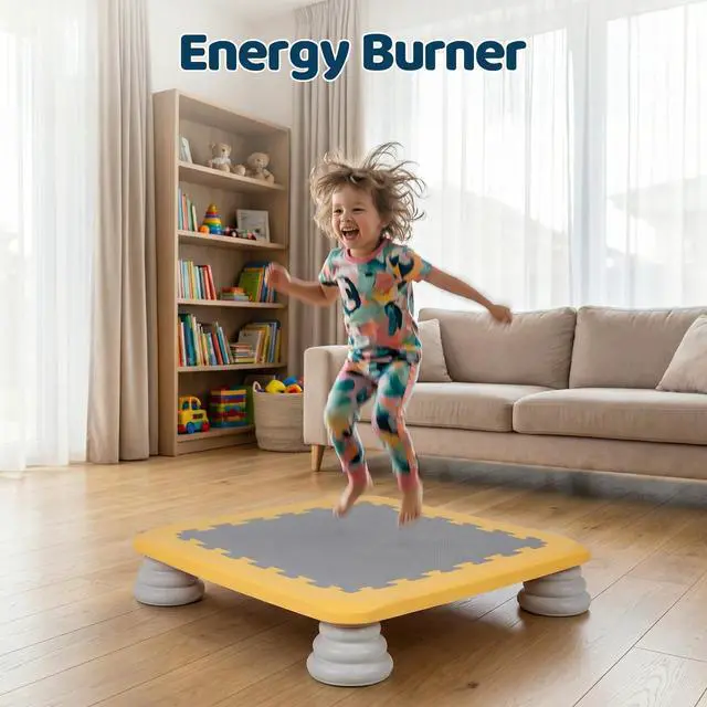 Alt view image 6 of 7 - Mini Trampoline for Kids, 25 Inch Indoor Sensory Balance Trampoline with Non Slip Base, EVA Cushion Rebounder Jumping Board Compact Bounce Platform for 3-12 Boys & Girls
