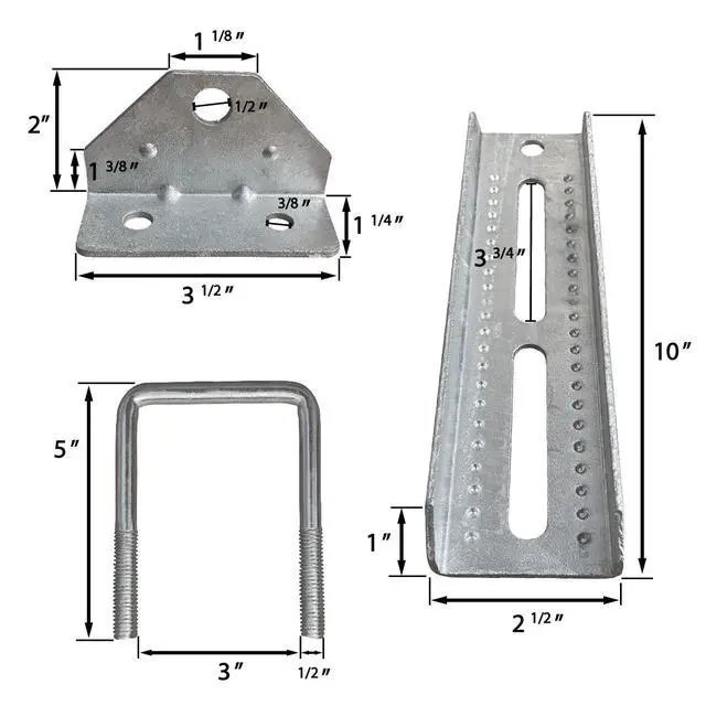 Alt view image 4 of 4 - 10" Galvanized Swivel Top Bunk Bracket Kit with Hardware for Boat Trailer, fits 3x3 Cross Members, Heavy Duty