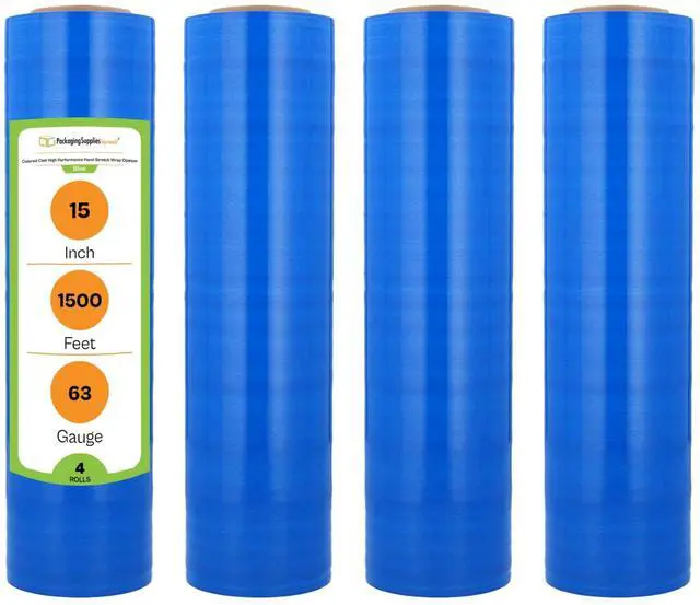 Main image of PSBM Dark Blue Plastic Stretch Film/Wrap 15 Inch x 1500 Ft 63 GA 4 Rolls | Stretch Wrap, Heavy Duty Plastic Film, Industrial Strength Shrink Packaging for Moving, Packing, Shipping, Warehouse Storage