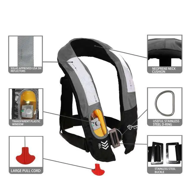 Alt view image 4 of 7 - Inflatable Life Jacket Life Vest Highly Visible Manual