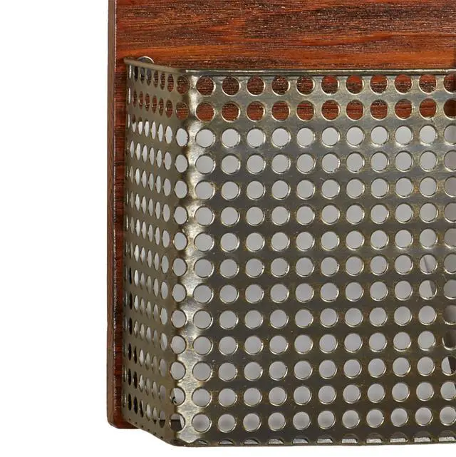Alt view image 5 of 5 - Sawyer Vertical Wall Organizer - Mission Red Oak - Handcrafted - Wooden Back, Metal Baskets - Vintage Hanging Organizer - Two Tier Basket for Mail, Paper, Letters - 24 Inches Wide Horizontal