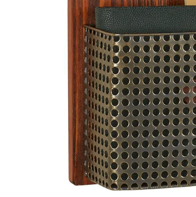 Alt view image 5 of 5 - Sawyer Vertical Wall Organizer - Mission Red Oak - Handcrafted - Wooden Back, Metal Baskets - Vintage Hanging Organizer - Two Tier Basket for Mail, Paper, Letters - 26 Inches High Vertical