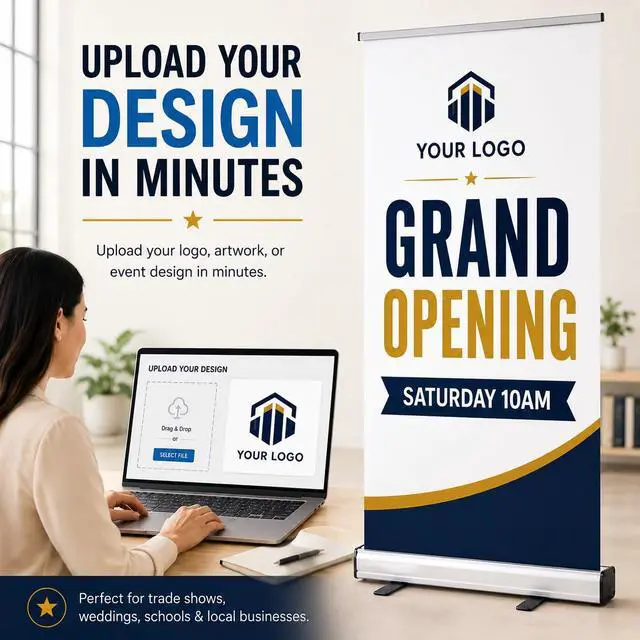 Alt view image 2 of 7 - Retractable Banner Stand Base 33.5x80, Portable Aluminum Roll Up Banner Display Stand with Support Pole & Carry Bag for Trade Shows, Events & Business Displays, Stand Only
