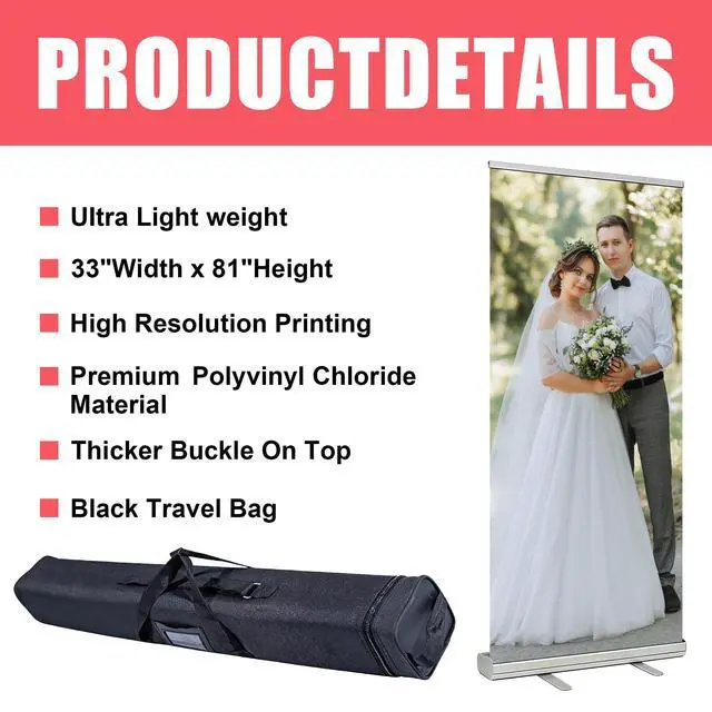 Alt view image 2 of 7 - Custom Retractable Banner with Aluminum Silver Stand, Frame Portable with Travel Bag for Business Advertising, Wedding Events, Indoor,Outdoor (Design 2)