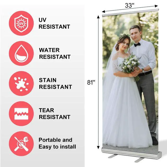 Alt view image 3 of 7 - Custom Retractable Banner with Aluminum Silver Stand, Frame Portable with Travel Bag for Business Advertising, Wedding Events, Indoor,Outdoor (Design 2)