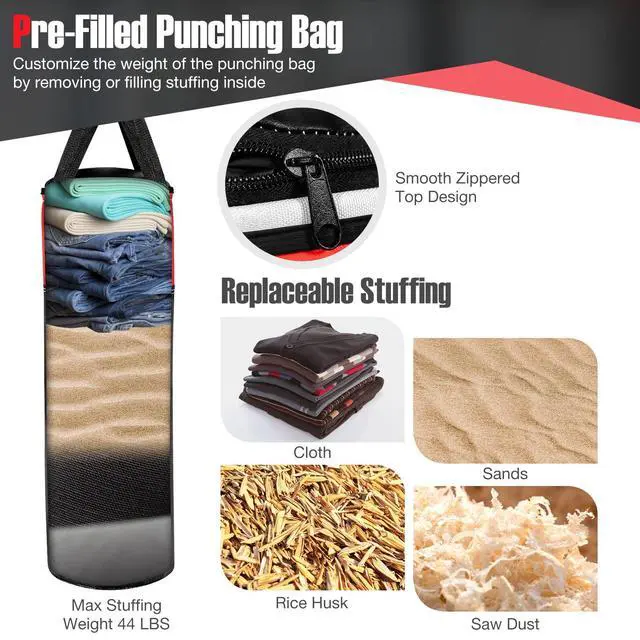 Alt view image 2 of 7 - Punching Bag for Kids, Pre Filled Kids Punching Bag with Boxing Gloves, Hand Wraps & Carry Bag, Hanging Heavy Punching Bag for Kids MMA Kick Boxing Muay Thai Taekwondo Karate Workout