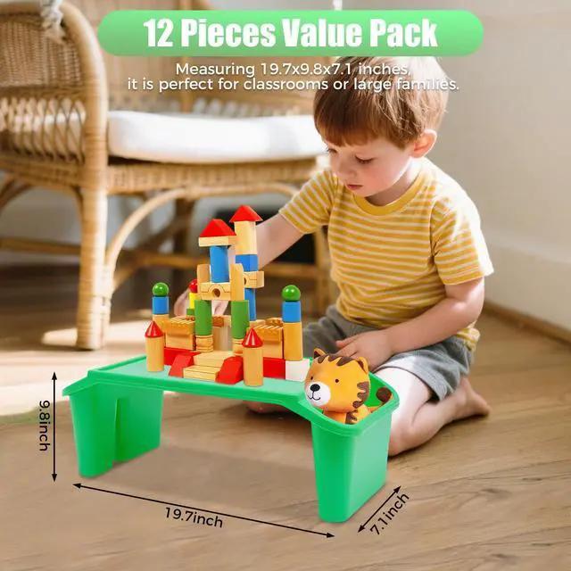 Alt view image 2 of 7 - 12 Pcs Kids Lap Desk Tray, Kindergarten Children's Tray with Side Pockets, Portable Lap Bed Table, Student Lap Desk, Plastic Breakfast Laptop Trays for Writing Eating Game Classroom Snacks Boy Girl