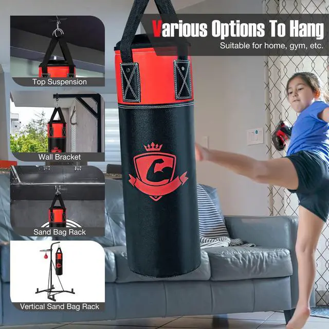 Alt view image 5 of 7 - Punching Bag for Kids, Pre Filled Kids Punching Bag with Boxing Gloves, Hand Wraps & Carry Bag, Hanging Heavy Punching Bag for Kids MMA Kick Boxing Muay Thai Taekwondo Karate Workout