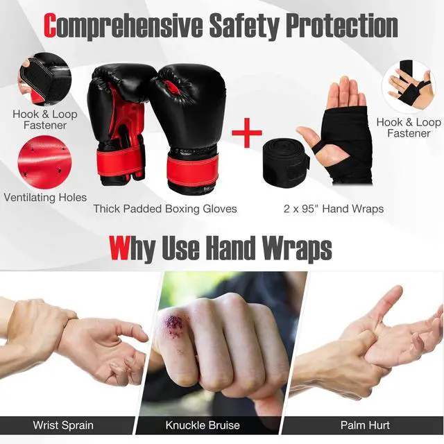 Alt view image 6 of 7 - Punching Bag for Kids, Pre Filled Kids Punching Bag with Boxing Gloves, Hand Wraps & Carry Bag, Hanging Heavy Punching Bag for Kids MMA Kick Boxing Muay Thai Taekwondo Karate Workout