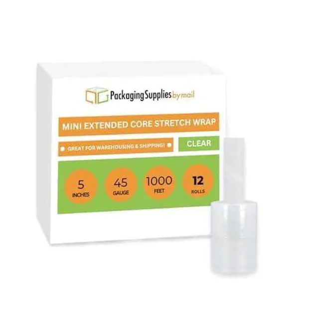 Alt view image 2 of 7 - PSBM Mini Stretch Wrap with Handles 5 Inch x 1000 Ft 70 GA Clear 12 Rolls | Mini Stretch Wrap with Extended Core Handles, Heavy Duty Plastic Film, Industrial Strength Shrink Packaging for Moving